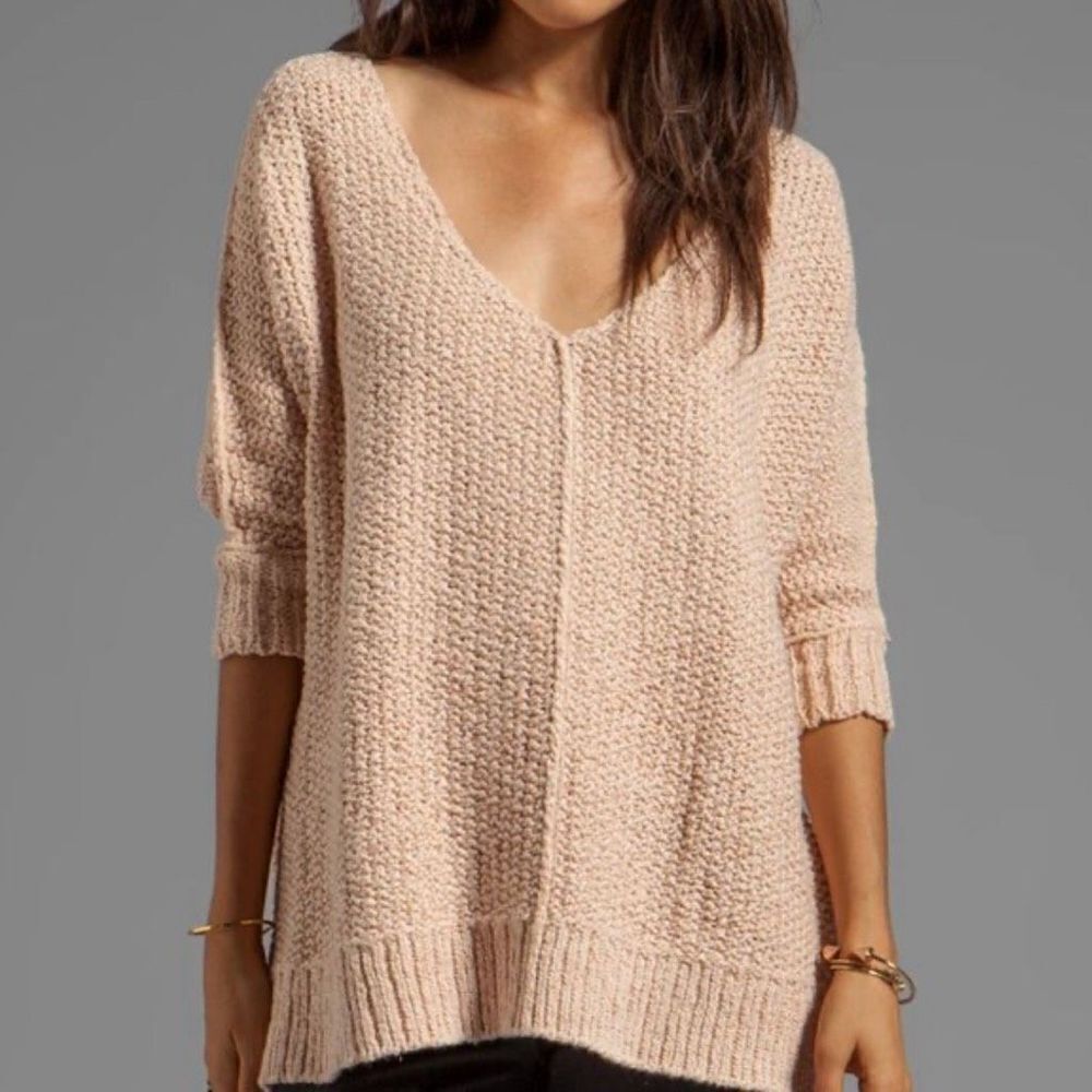 Free People Cozy Cat Pullover Oversized Sweater in Champagne XS